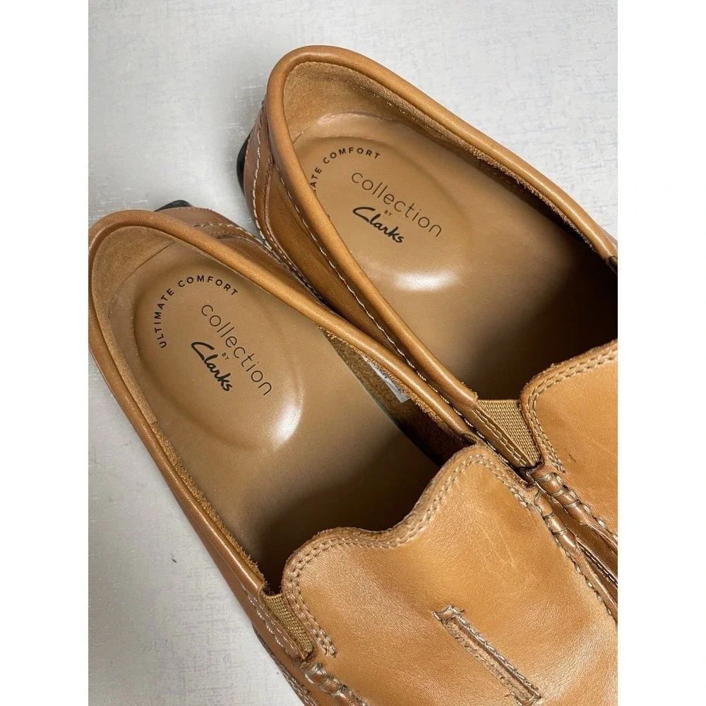 Clarks Ashmont Race Men's Tan Leather Loafers Driver Comfort Shoes 9 M
